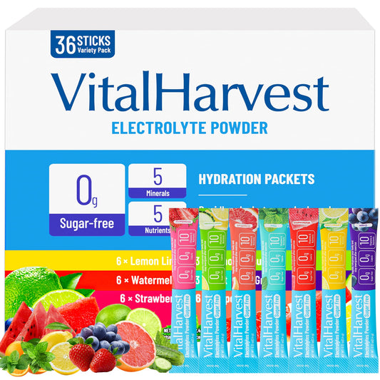 VitalHarvest electrolyte packet Lemon Lime fuels quick hydration and renewed energy during workouts.