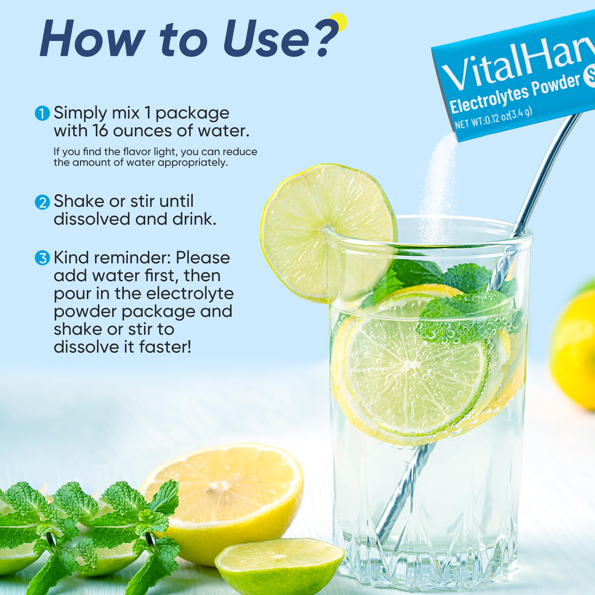 VitalHarvest blueberry electrolyte powder stick for active days