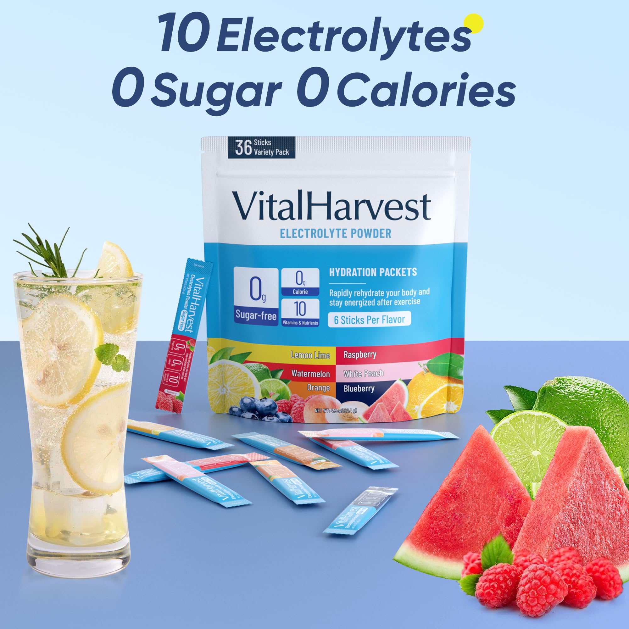 VitalHarvest white peach electrolyte powder stick for daily energy
