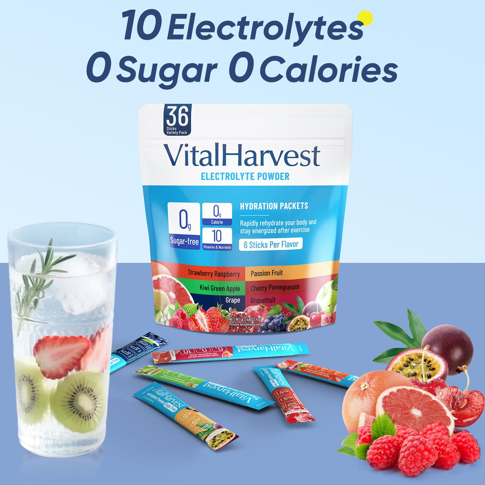 VitalHarvest grape flavor electrolyte powder for sugar-free hydration
