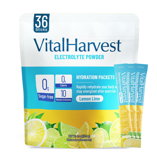VitalHarvest lemon-lime hydration sticks for fast electrolyte replenishment