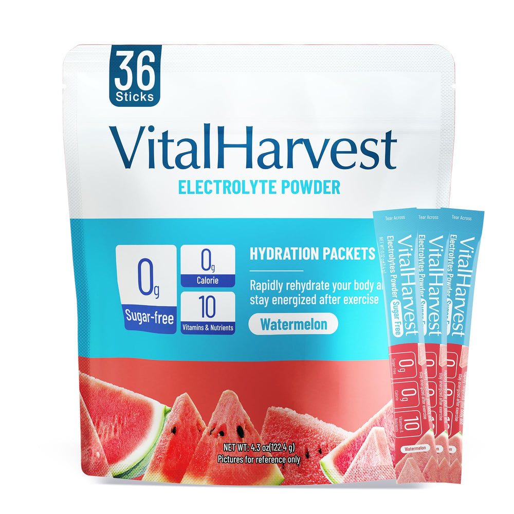 VitalHarvest 36-sticks packaging front for convenient on-the-go hydration.
