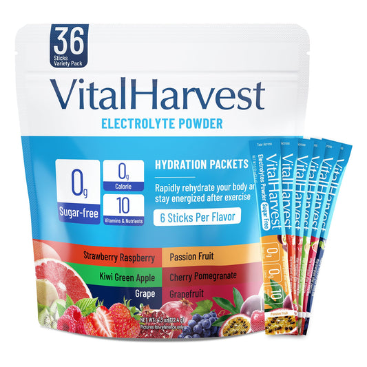 VitalHarvest strawberry-raspberry flavor electrolytes for on-the-go hydration
