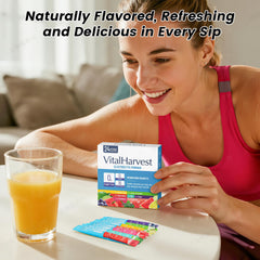 VitalHarvest watermelon electrolyte packet poured into a glass