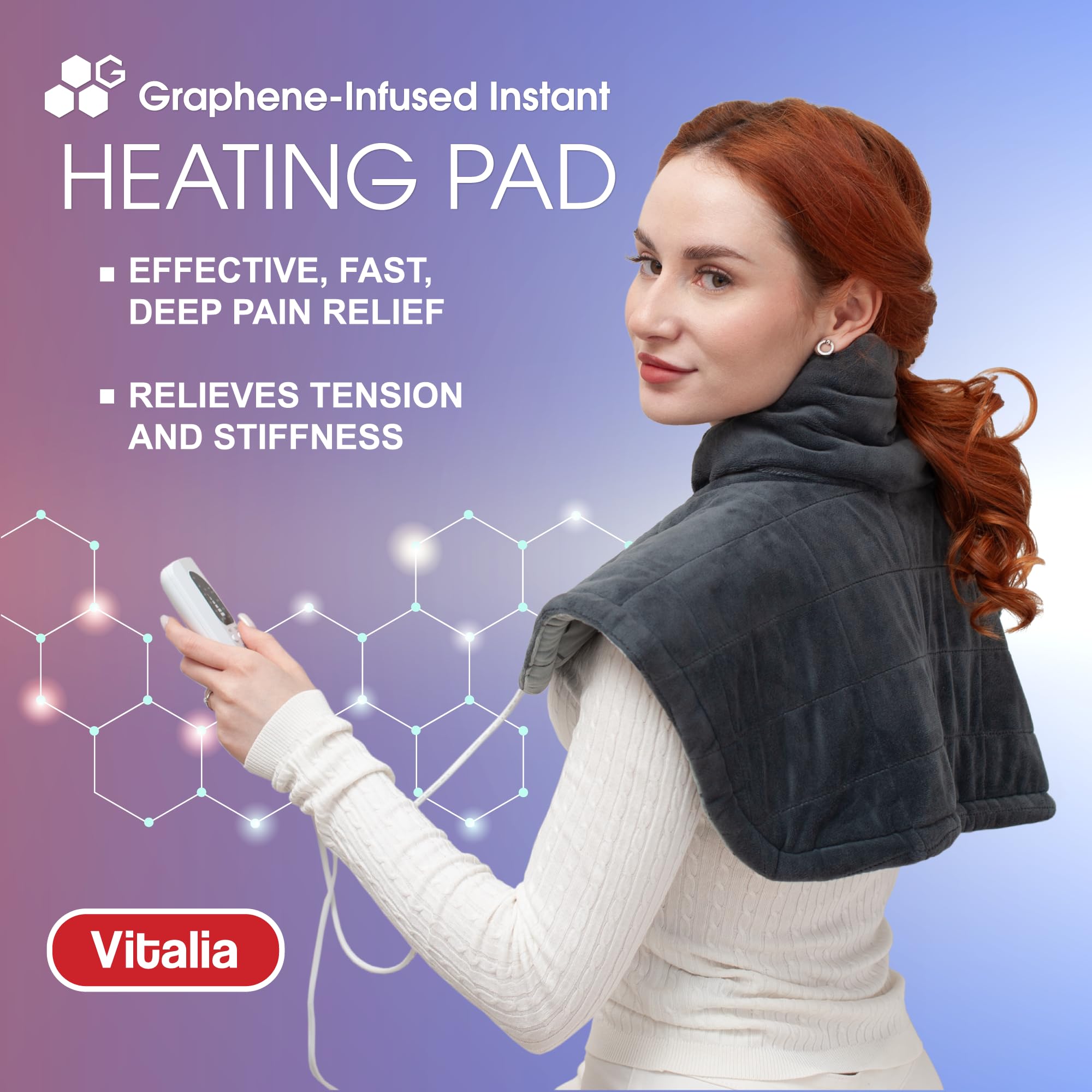 VITALIA weighted design provides secure placement on the upper back and shoulders.