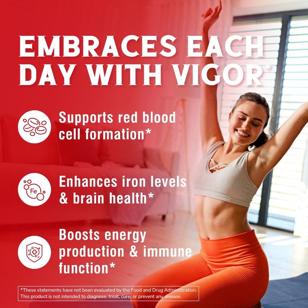 Vitalibre B12, B6, and folate tablets on a clean surface for healthy blood production.