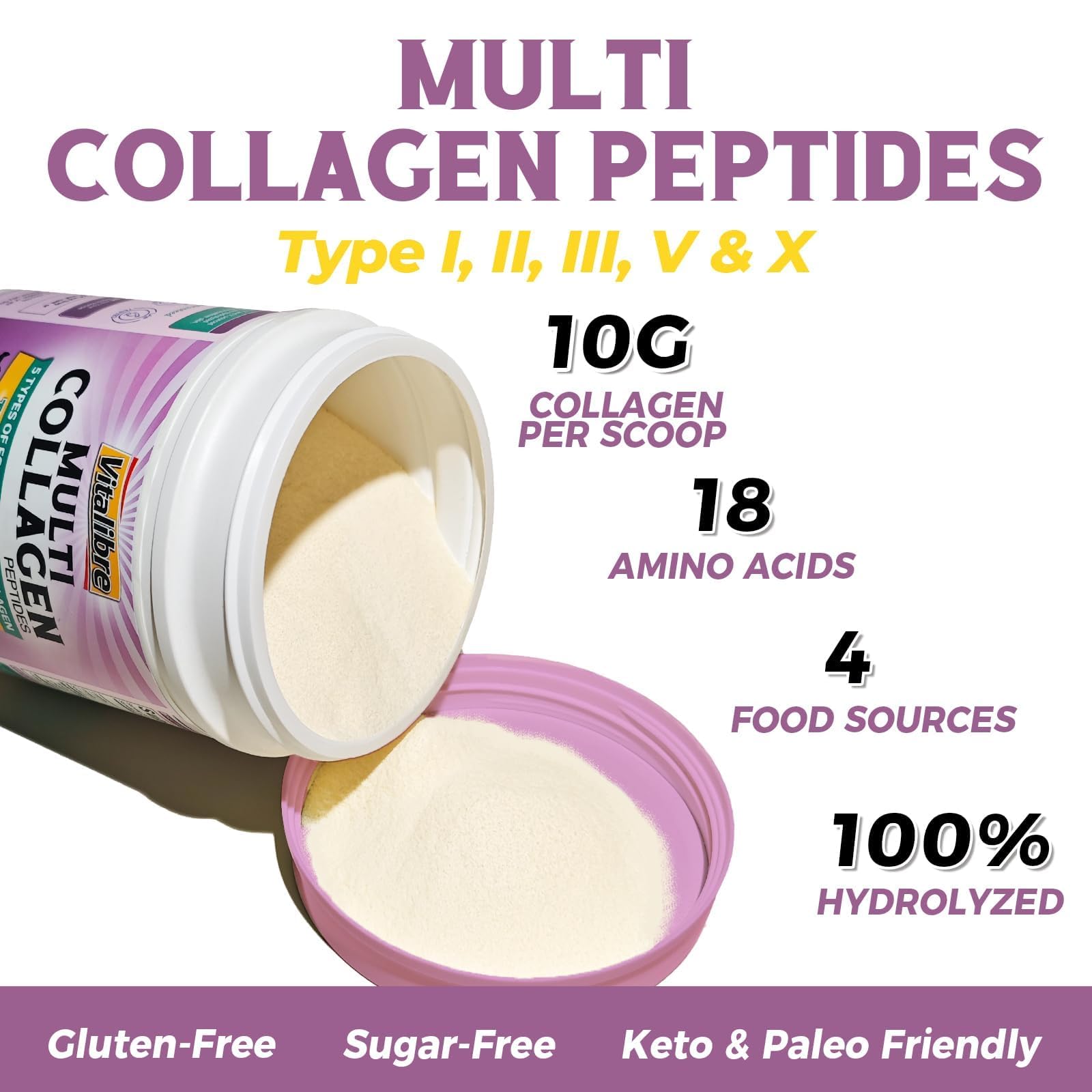 Scoop included with Vitalibre collagen powder for easy measuring and consistent serving.