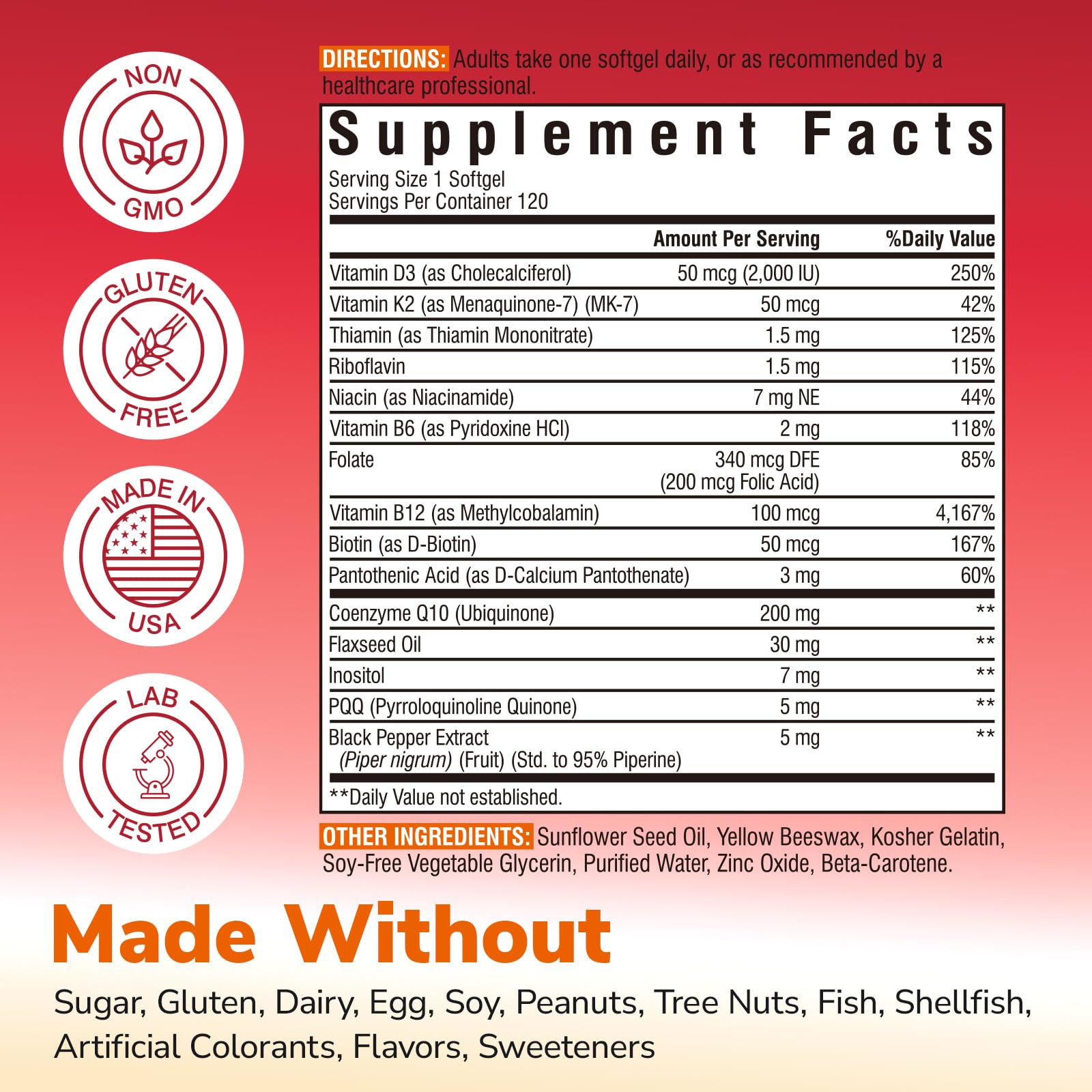 Vitalibre CoQ10 with D3 and K2 on label for bone and immune support