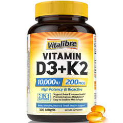 Vitalibre D3 K2 softgel bottle front for daily bone support