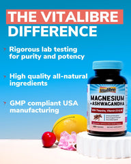 9 in 1 stress support label on Vitalibre Magnesium Complex packaging