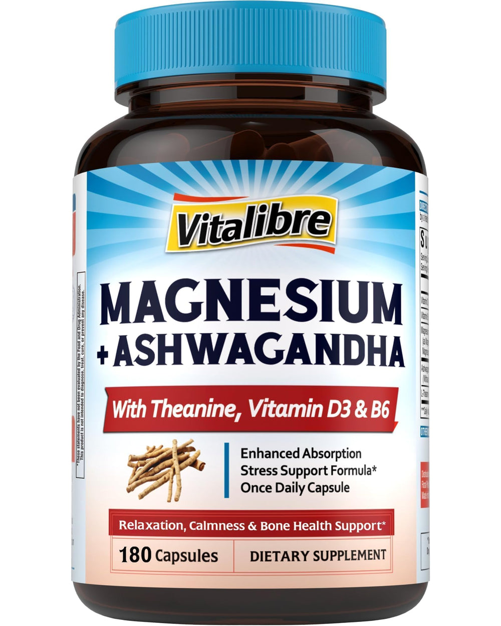Vitalibre Magnesium Complex bottle front with vegan capsules for calm focus