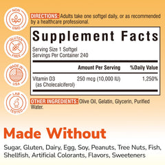 Vitalibre Max-Strength Vitamin D3 softgel bottle closeup displaying olive oil carrier.