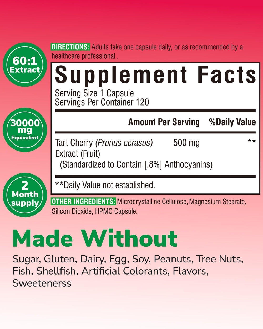 Vitalibre 60-1 extract label highlights potent cherry extract.