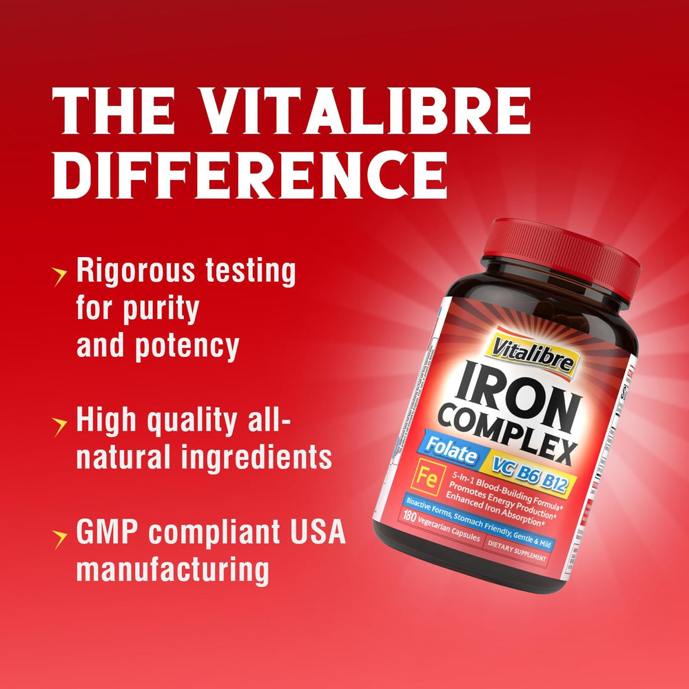 Vitalibre USA-made GMP seal visible on the bottle, assuring quality control.