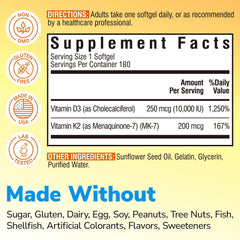 Vitalibre D3 K2 bottle side view showing 180 day supply