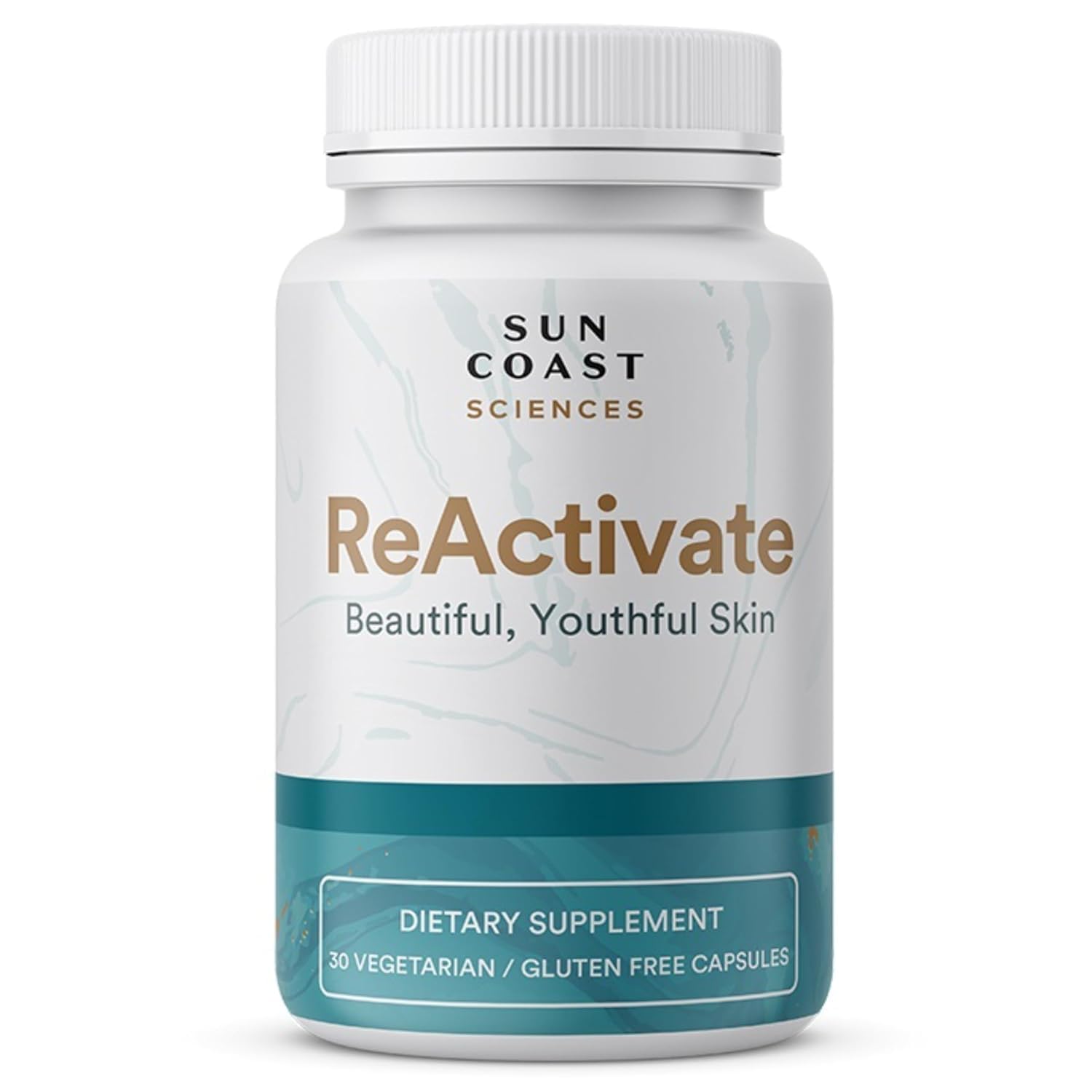 Vitalifi ReActivate bottle pour showing daily capsules for inner skin support