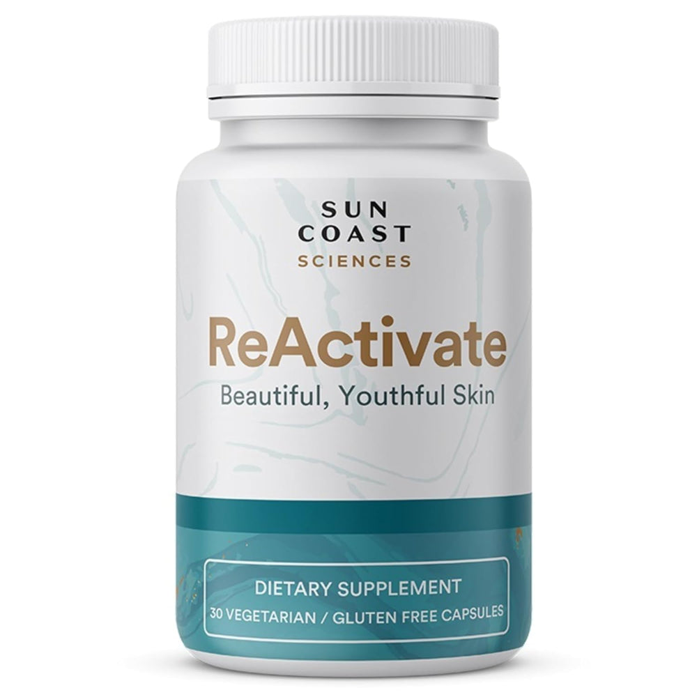 Vitalifi ReActivate bottle pour showing daily capsules for inner skin support