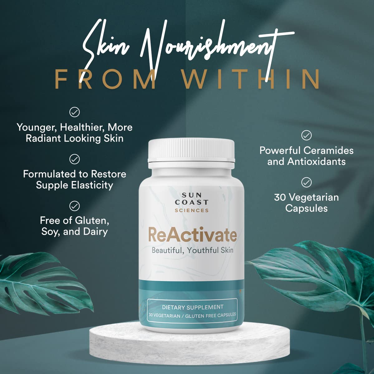 Vitalifi ReActivate packaging detail highlighting brand and ingredients for skin support.