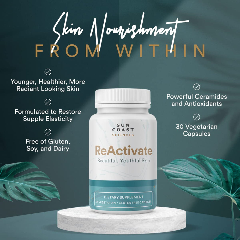 Vitalifi ReActivate packaging detail highlighting brand and ingredients for skin support.