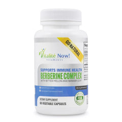 Vitalité Now berberine 500mg bottle highlighting immune support and metabolism.