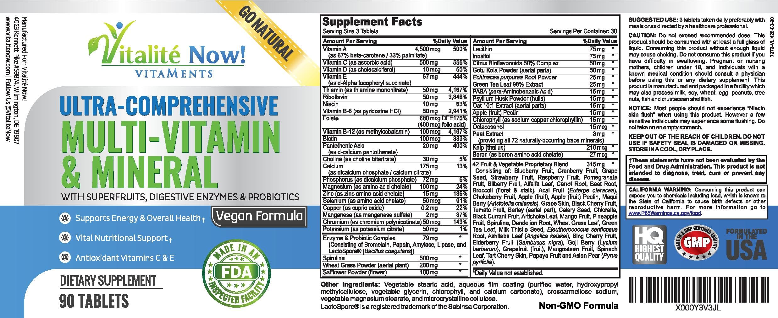 Vitalité Now! bottle with digestive enzymes and probiotics for digestion support.