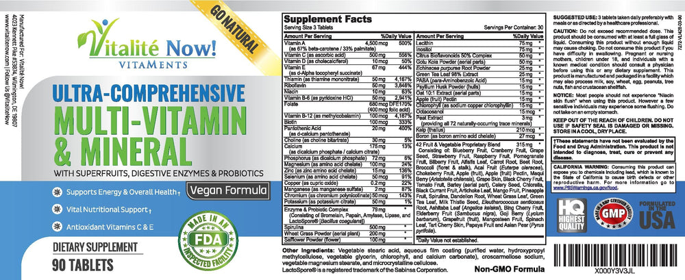 Vitalité Now! bottle with digestive enzymes and probiotics for digestion support.
