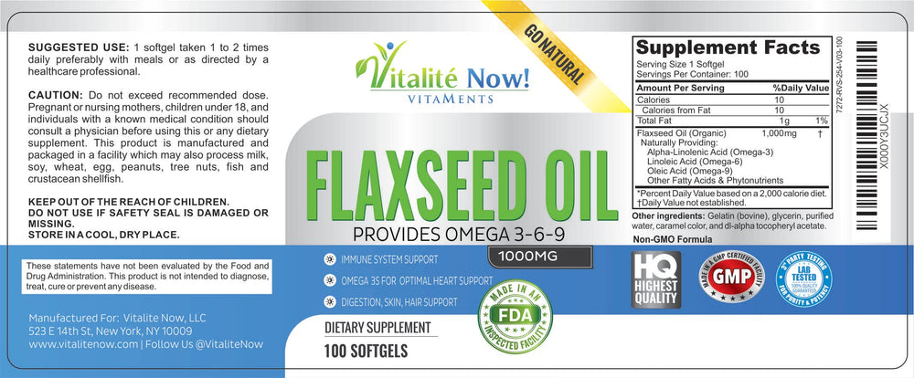 Vitalité Now flaxseed oil softgels travel-friendly bottle for on the go care
