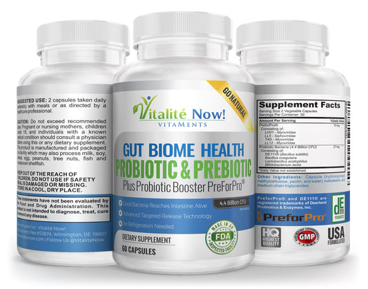 Vitalité Now Ultimate Prebiotic packet demonstrates dual-action support for gut flora.