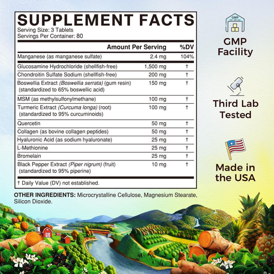 Vitalitown glucosamine chondroitin MSM bottle back with supplement facts.