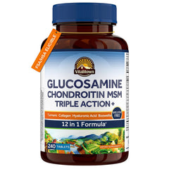 Vitalitown glucosamine chondroitin MSM bottle front, shellfish-free formulation.