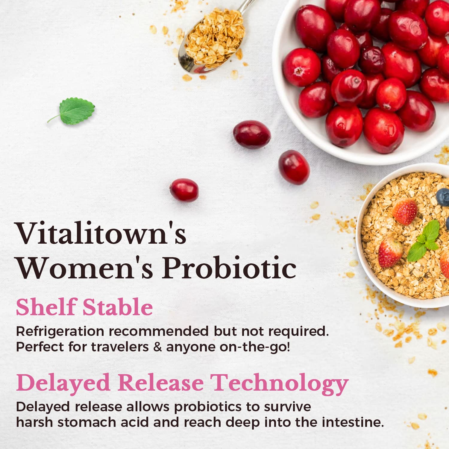 Vitalitown vegan symbol on packaging indicating plant-based probiotic option.