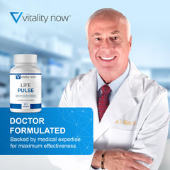 Vitality Now Life Pulse coq10 capsules with antioxidant-inspired cardiovascular support.