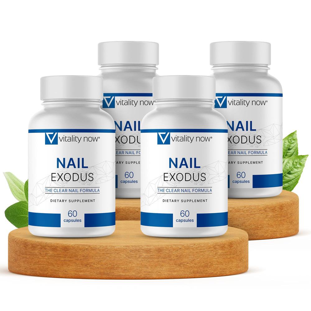 Vitality Now Nail Exodus bottle front showing premium nail health formula for daily use