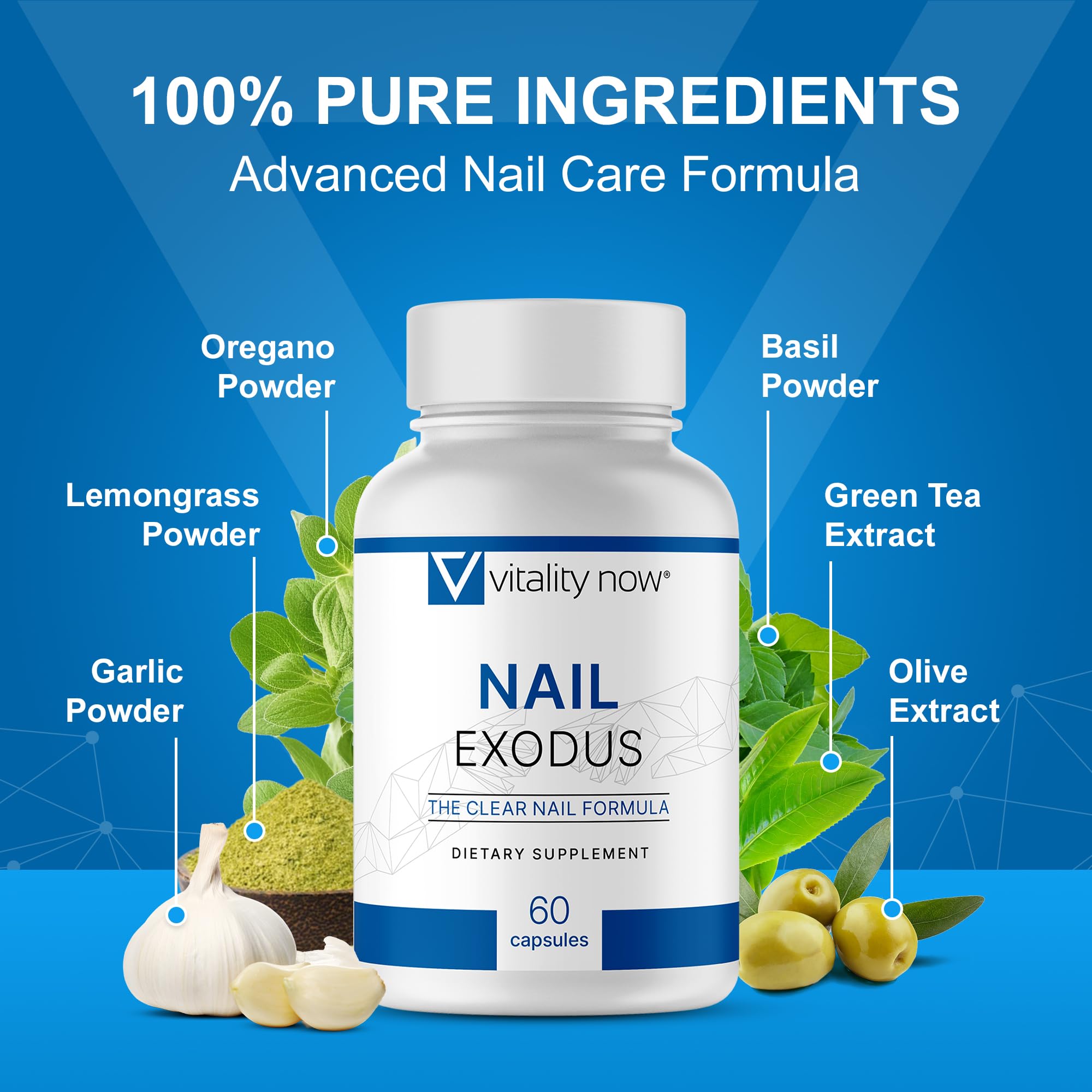 Vitality Now Nail Exodus capsules closeup suggesting stronger, clearer nails