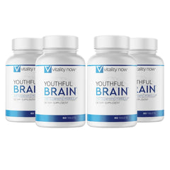 Vitality Now Youthful Brain bottle front view highlights memory support capsules for daily use.