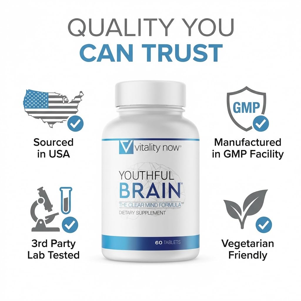 Vitality Now Youthful Brain dosing setup showing two-tablet daily routine