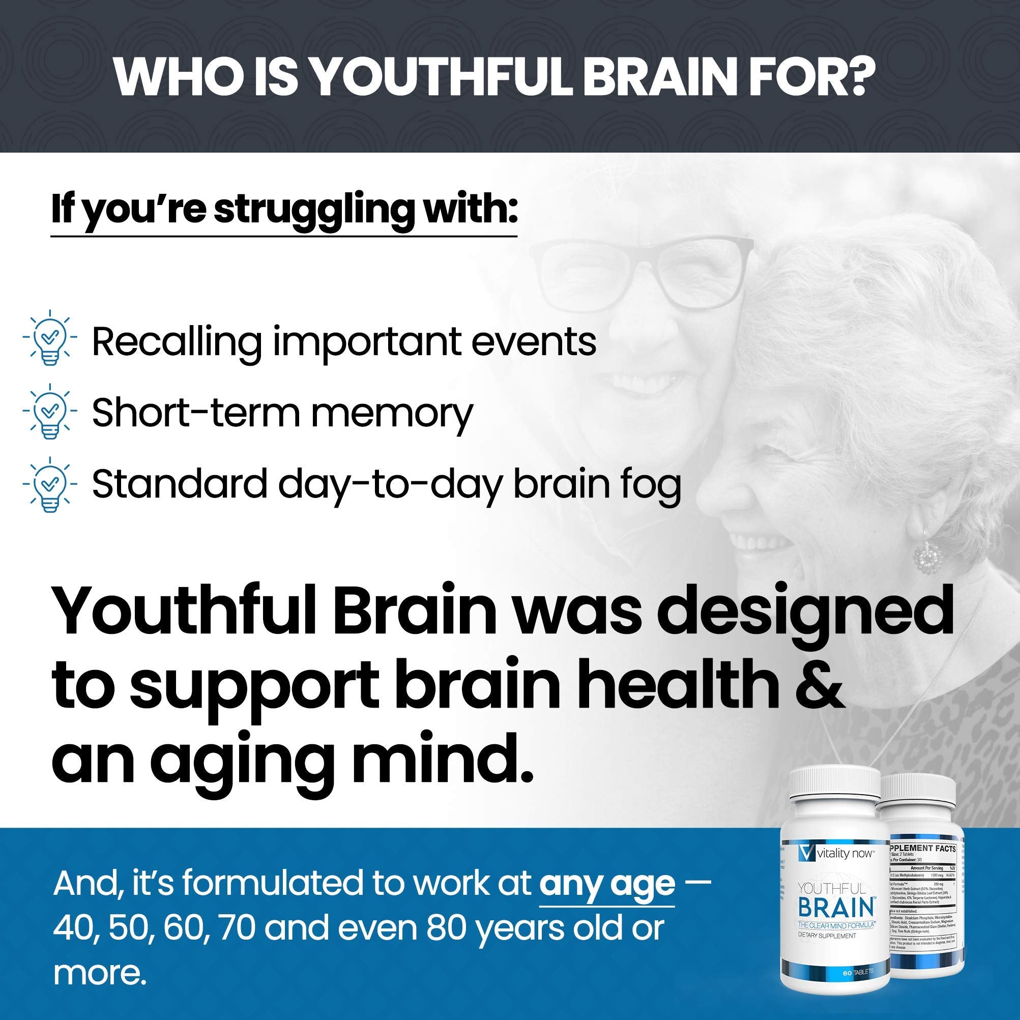 Vitality Now Youthful Brain phosphatidylserine detail highlights healthy neural communication.