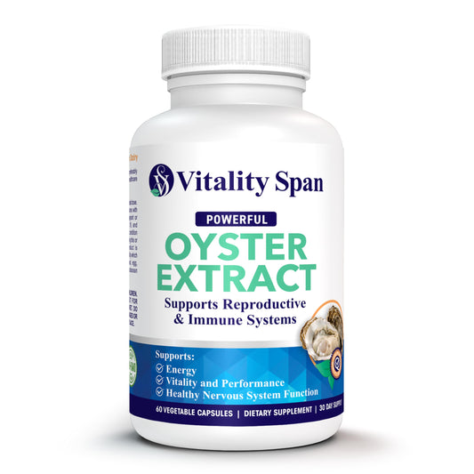 Vitality Span Oyster Extract capsule close-up showing purity and energy support