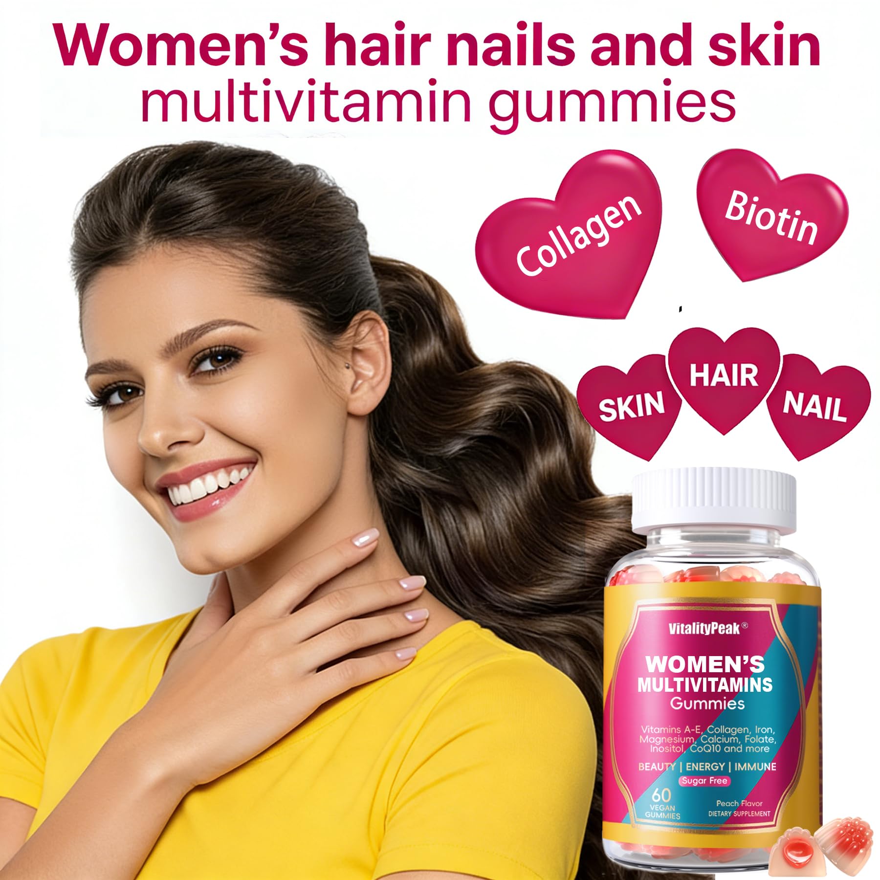VitalityPeak sugar-free multivitamins in a colorful jar for easy routine.