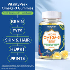 VitalityPeak vegan omega-3 gummies close-up showing chewy texture.
