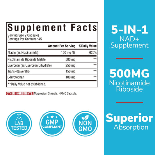 Vitalibre NAD Support bottle back showing label details and dosage guidance.