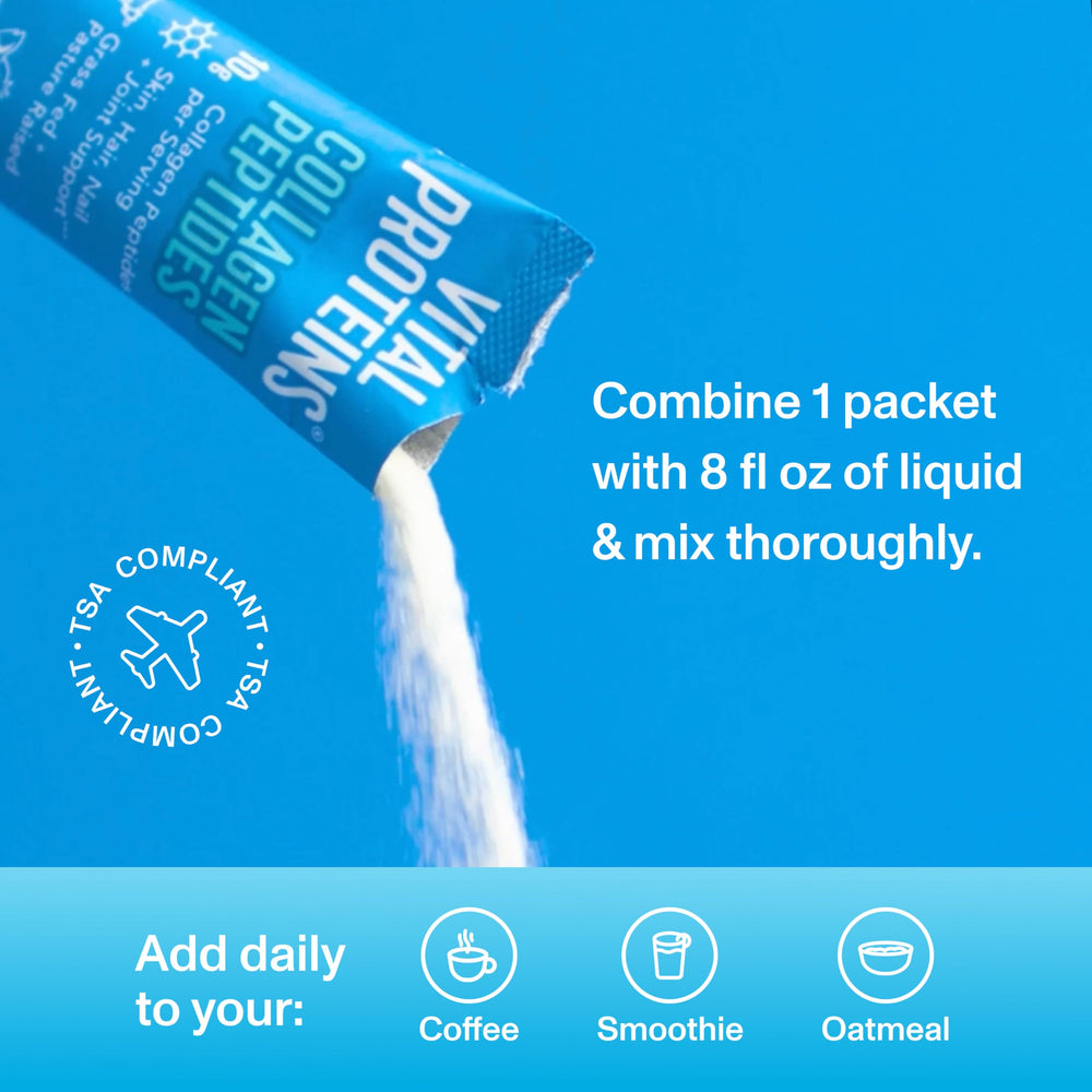 Vital Proteins collagen peptides dissolving in a smoothie for easy blending.
