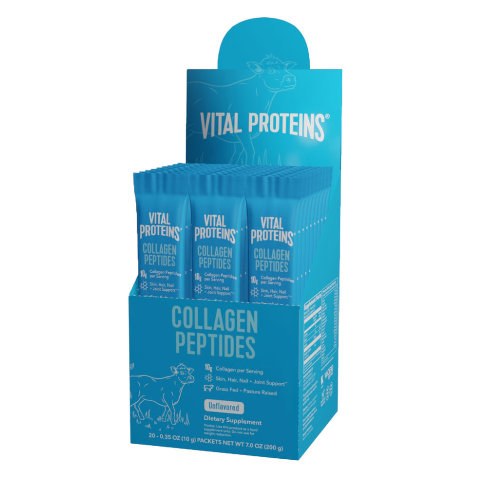 Vital Proteins Collagen Peptides Travel Pack box ready for on-the-go supplementation.