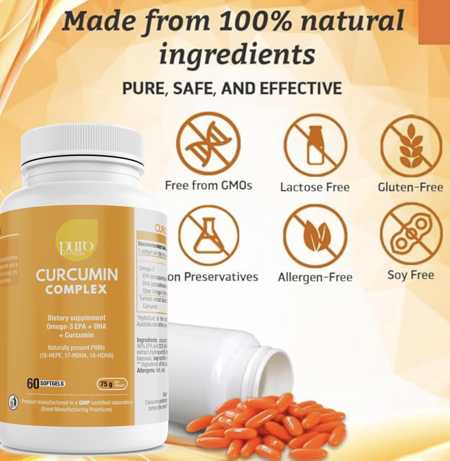 VitalRemedyMD PuroOmega Curcumin capsules for easy daily use.