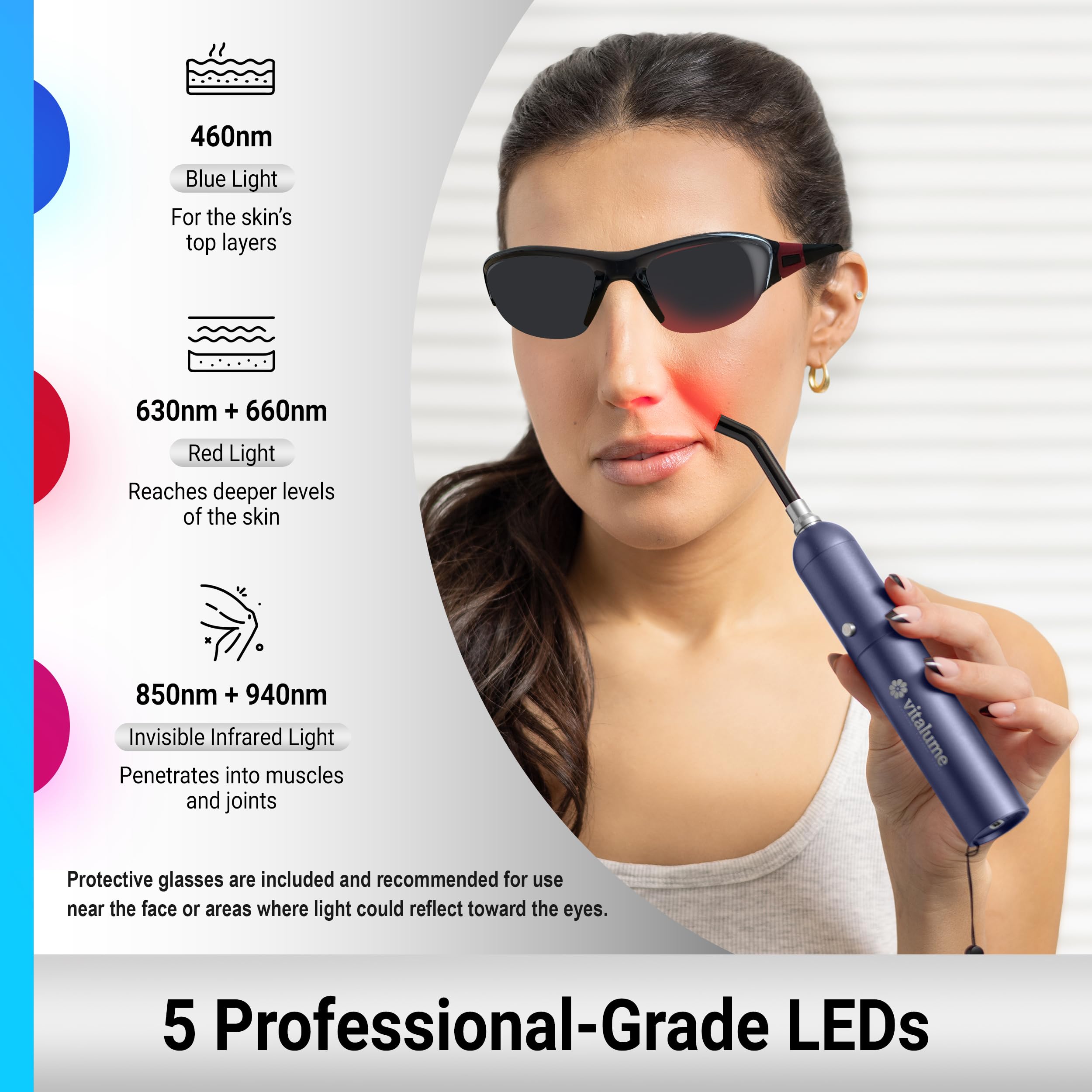 Vitalume wand tip shown for lip and nose treatment for targeted relief.