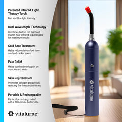Vitalume wand demonstrates multi-wavelength system for skin and deeper tissue care.