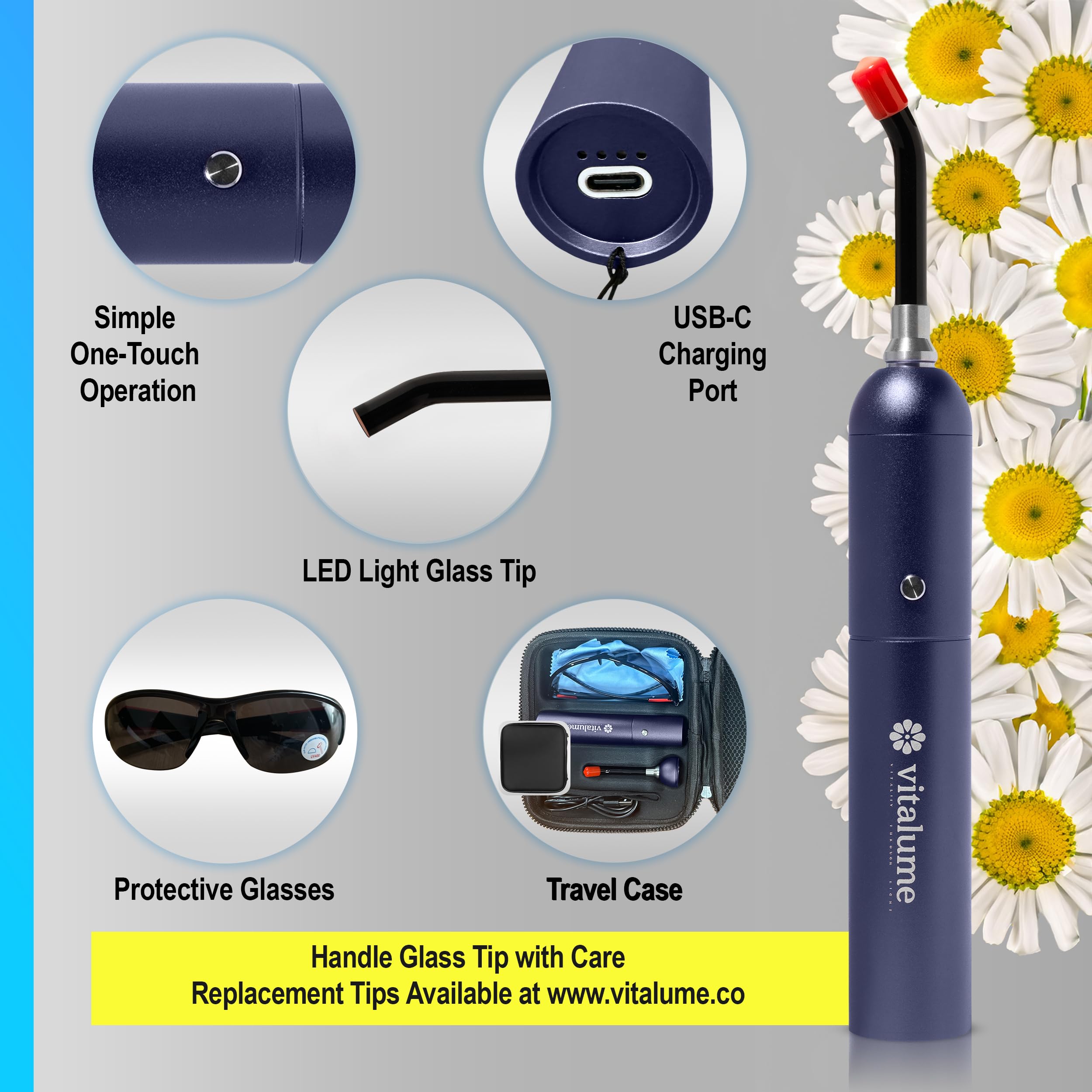 Vitalume wand presented as a portable, pocket-ready device for quick sessions.