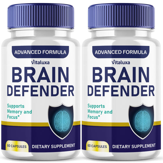 Vitaluxa Brain Defender 2-pack bottle front showing convenient daily capsules for focus support.