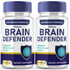 Vitaluxa Brain Defender 2-pack bottle front showing convenient daily capsules for focus support.