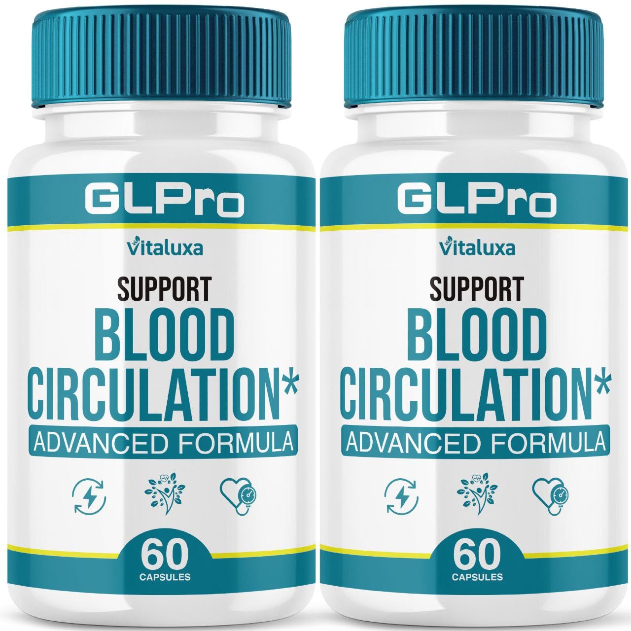 Vitaluxa GLPro blood-support bottle displaying premium capsules for daily balance